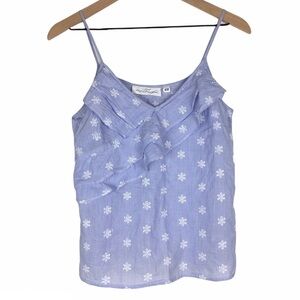 H&M LOGG Cami Top Eyelet Lace Stripe Spaghetti Strap Blue White Lightweight